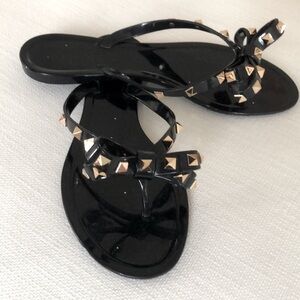 Stylish Black Bow Gold Studded Women's Jelly Sandals